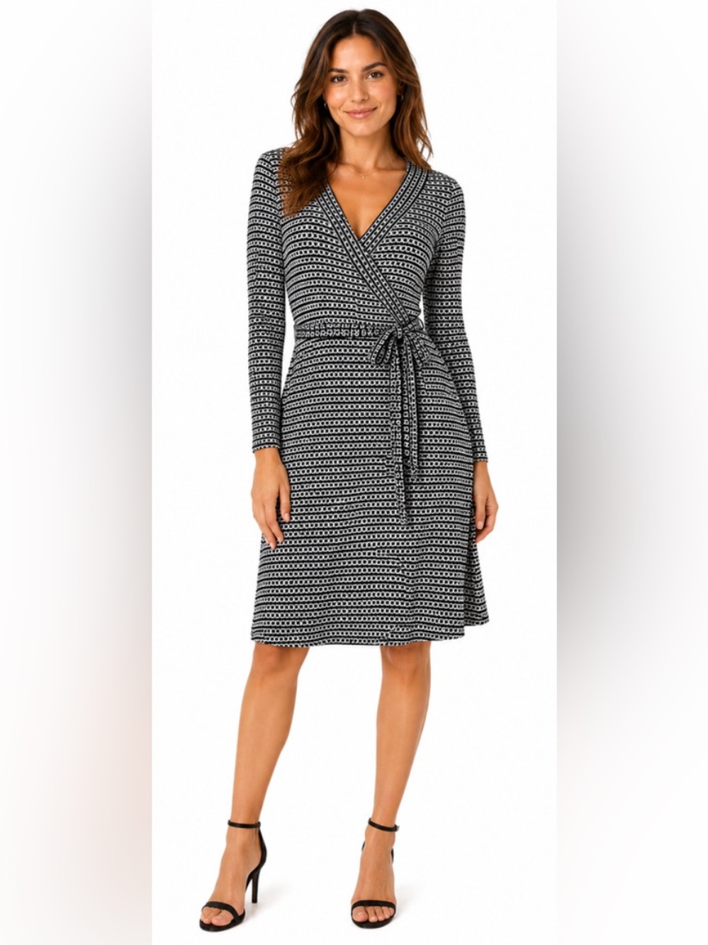 Banana Republic Black and White Long Sleeve Wrap Dress